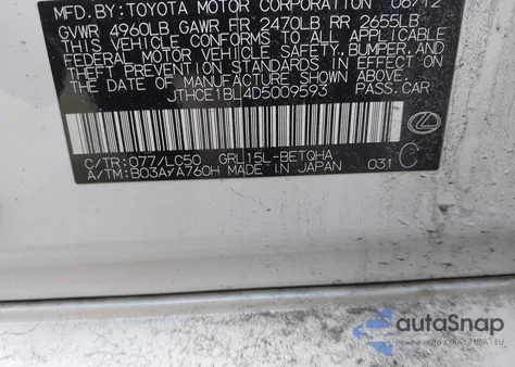 2013 Lexus Gs 350 z USA, uszkodzony, nr VIN JTHCE1BL4D5009593